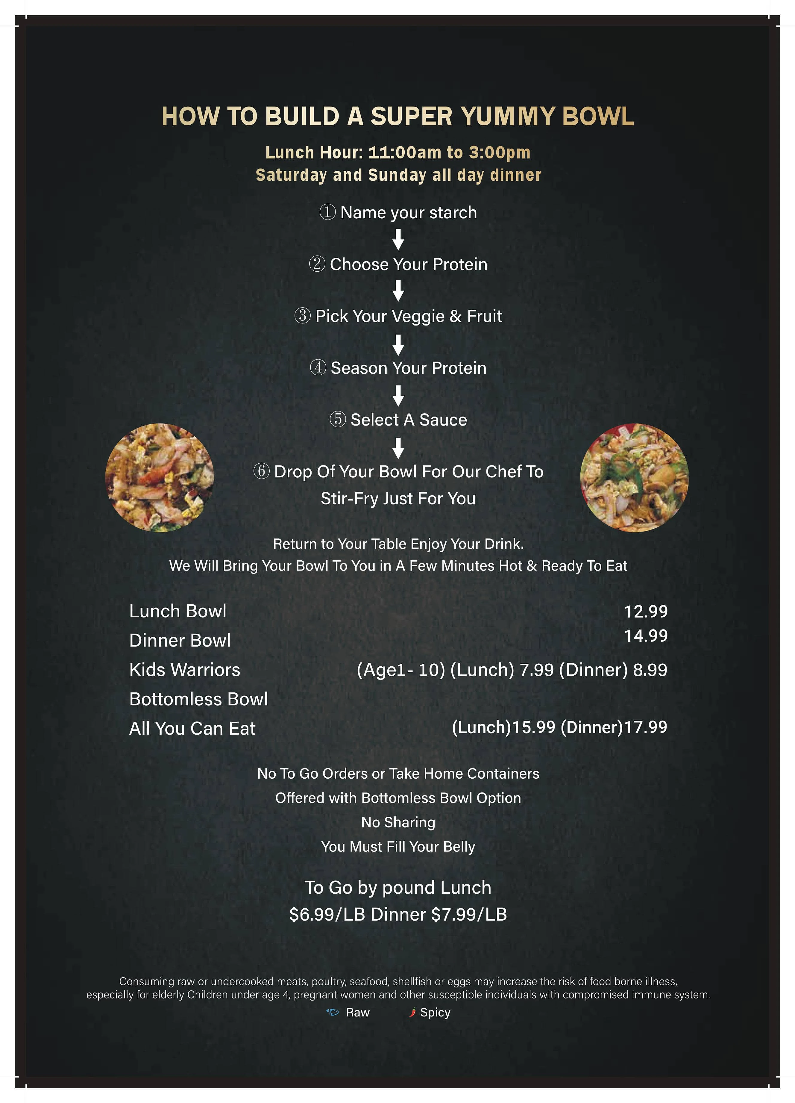 Yummy Bowl Dunmore menu page 1